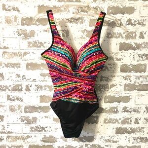 Miraclesuit One Piece Swimsuit Size 10 Colorful Abstract Print Tummy Control